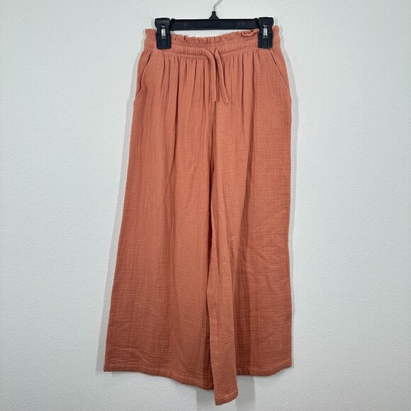 Treasure & Bond Nordstrom Girls Brushed Cotton Peach Pink Wide Leg Sweats Medium - Picture 1 of 6